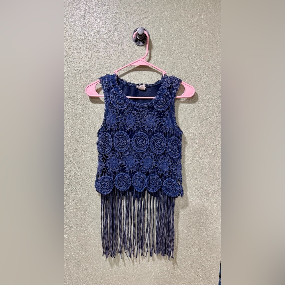 Gimmicks by BKE Navy Crochet Trim Top